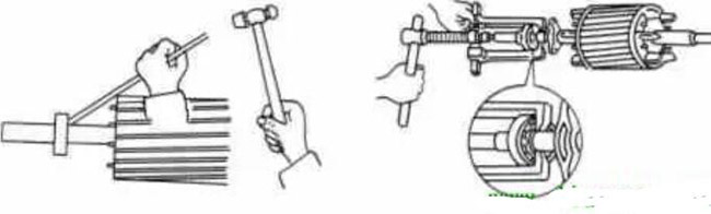 圖1-1-3使用拉拔器拆卸軸承。圖1-1-4取下軸承的絲錐